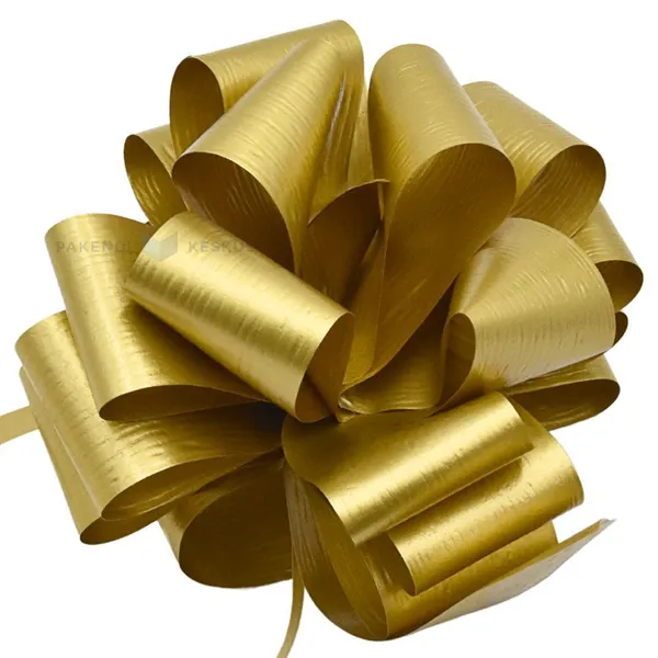 Golden pull ribbon rosette 35mm with diameter 130mm, 5pcs/pack