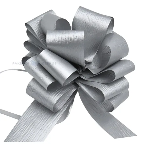 Silver pull ribbon rosette 35mm with diameter 130mm, 5pcs/pack