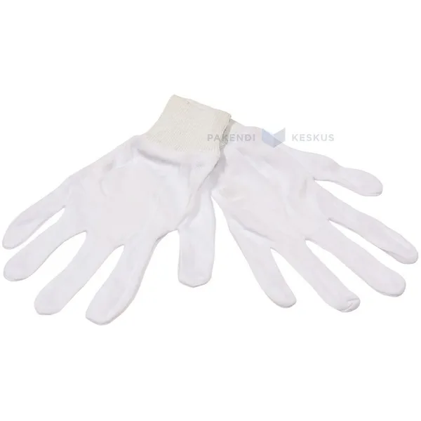 Puuvillahanskat, neulottu ranneke, valkoinen, nro 8