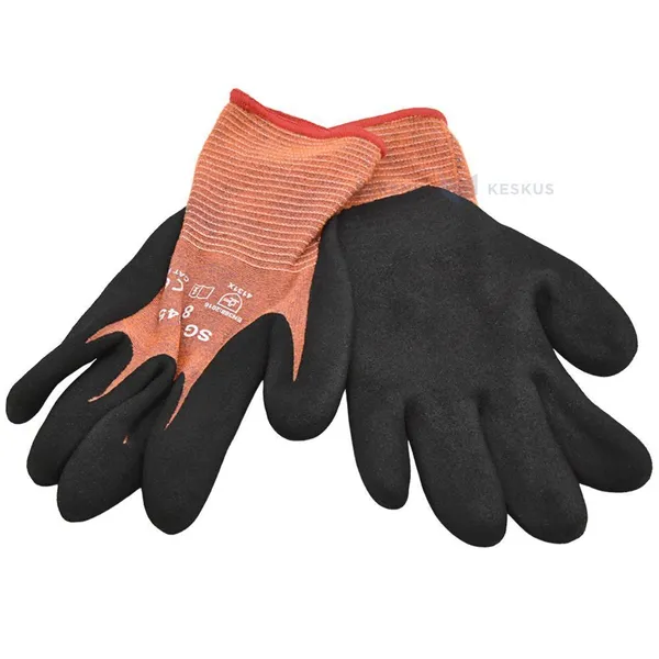 Orange akryl and spandex gloves on palm coarse nitrile rubber with light fleece lining nr. 10