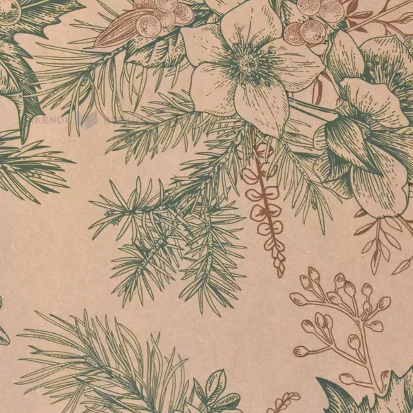 Flowers print packaging paper 1m wide 50g/m2, 20m/roll