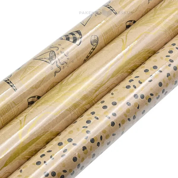 Brown packaging paper with different prints 0,7m wide 70g/m2, 2m/roll