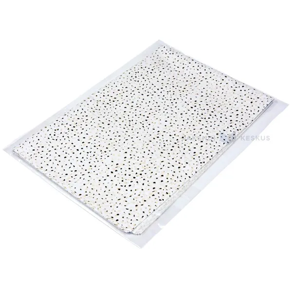 Kuldsete laikudega valge siidipaber 50x76cm 17g/m2, pakis 20tk