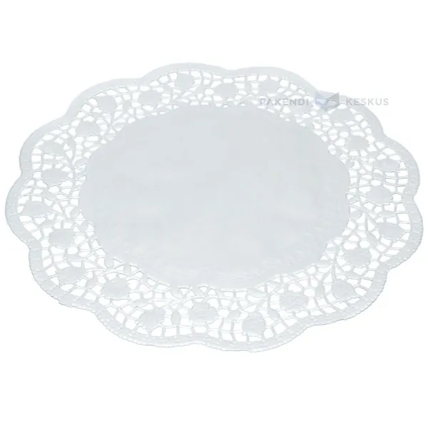 Valge roosimustriga pitsiline tordi aluspaber diam. 28cm, pakis 100tk