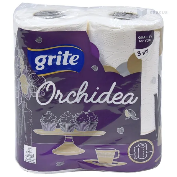 3-слойное бумажное полотенце для рук Grite Orchidea 22,4см ширина, в рулоне 14м, в упаковке 2рл