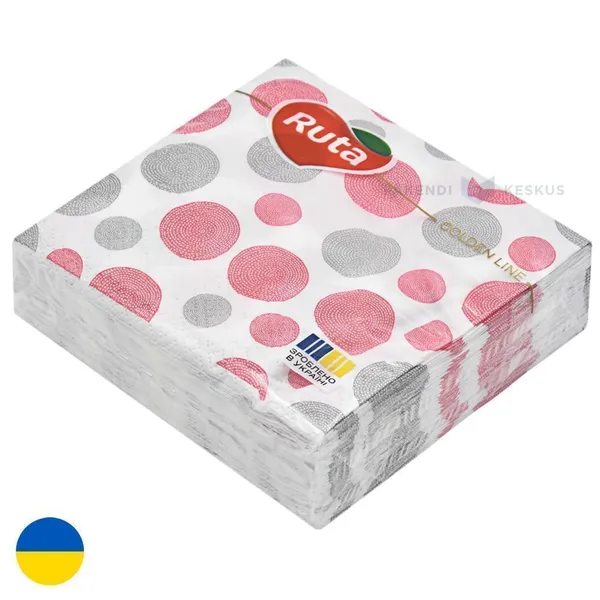 Lautasliina, 23x24cm, taitettu 1/4, 2-kerroksinen, harmaat ja pinkit  pilkut, 40 kpl/pkt