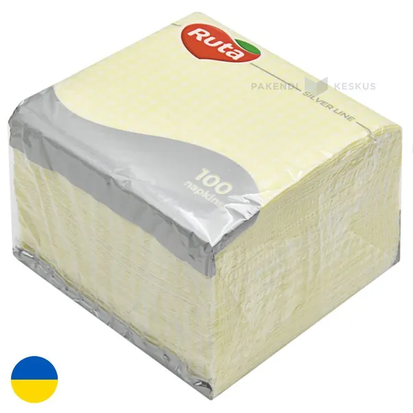 Lautasliina, 24x24 cm, kelta-valkoinen ruutukuvio, taitettu 1/4, 1-kerroksinen, 100 kpl/pkt