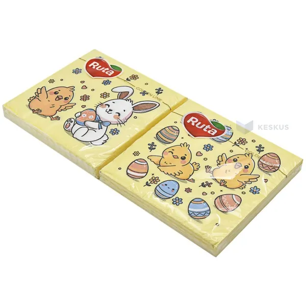 2-kihiline tibudega ja jänesega salvrätik 33x33cm erinevad kujundused, pakis 20tk