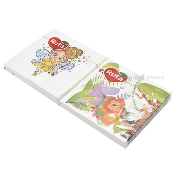 2-kihiline haldjaga või džungliloomadega salvrätik 33x33cm erinevad kujundused, pakis 20tk