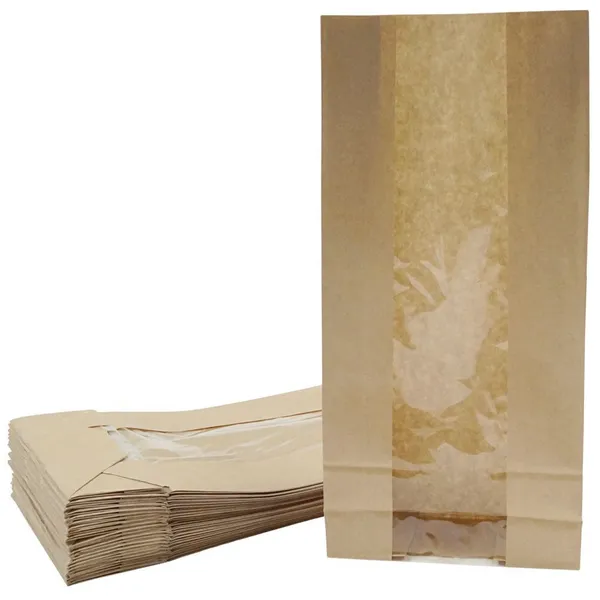 Pruun paberkott aknaga ja laia põhjaga 14+6x29cm, pakis 25tk