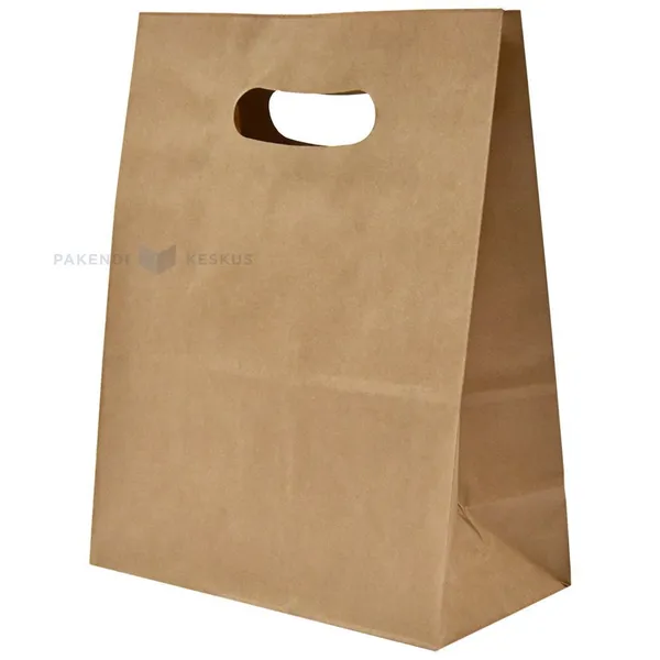 Brown paper bag with punch-hole handles 22+11x28cm 70g/m2