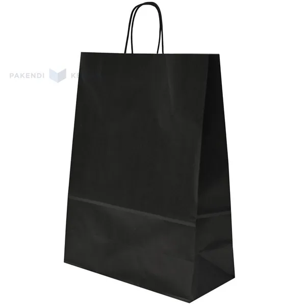 Spiraal pabersangadega must paberkott 32+14x42cm