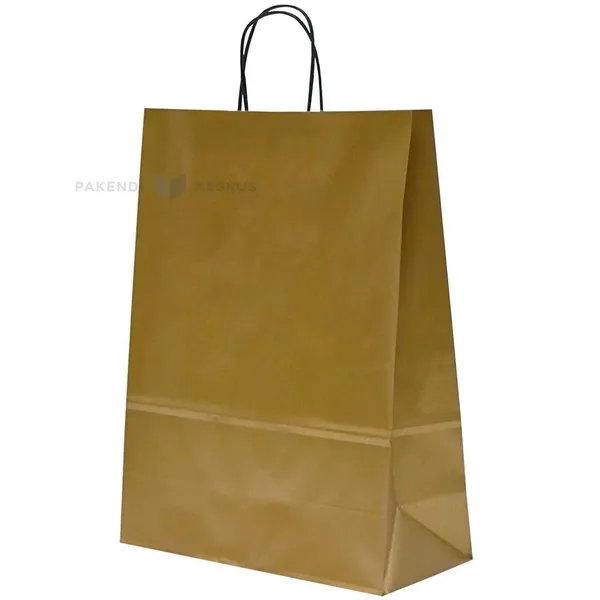 Spiraal pabersangadega kuldne paberkott 32+14x42cm