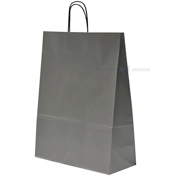 Spiraal pabersangadega hõbedane paberkott 32+14x42cm