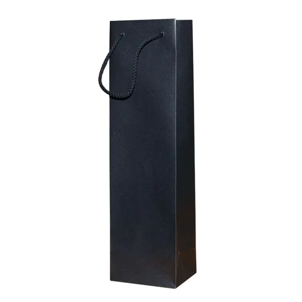 Papīra maiss melns vīna pudelei ar virves rokturiem 10+8x35cm