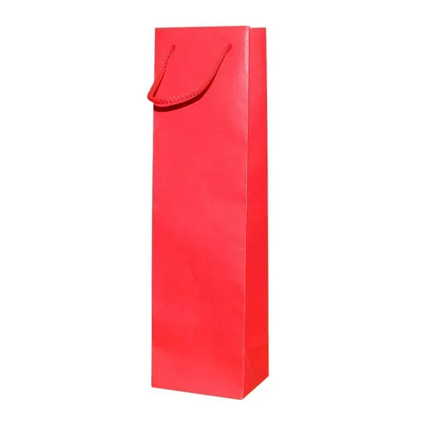 Sarkans papīra maiss vīnam ar virves rokturiem 10+8x35cm