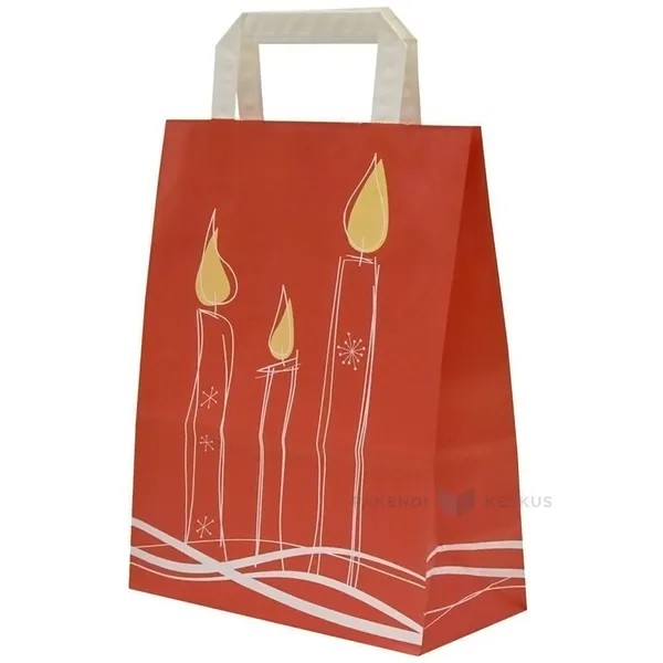 Candles print red paper bag with flat paper handles 22+11x28cm