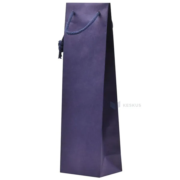 Paperipussi kiristysnyörillä, viinille 12+9x40cm, 170g/m2, kierrätyspaperia, tummansininen