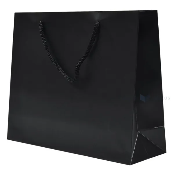 Matte black paper bag with rope handles 25+8x20cm