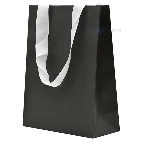 Lahjakassi valkoisella nauhakahvalla, 20+8x25cm, musta