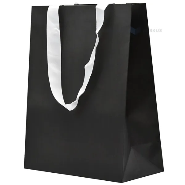 Lahjakassi valkoisella nauhakahvalla, 26+12x23cm, musta