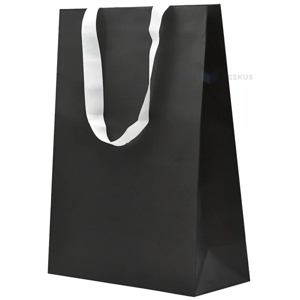 Lahjakassi valkoisella nauhakahvalla, 30+12x40cm, musta