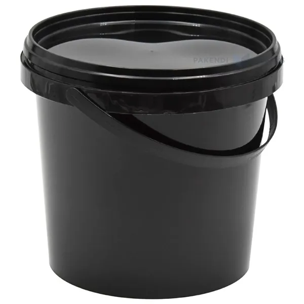 Black bucket with black lid with handle 1000ml / 1L
