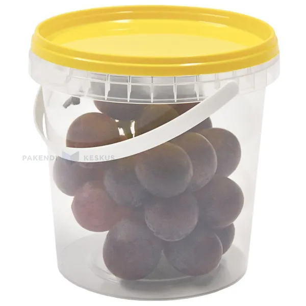 Läbipaistev plastikämber koos kollase kaanega sangaga 770ml / 0,770L