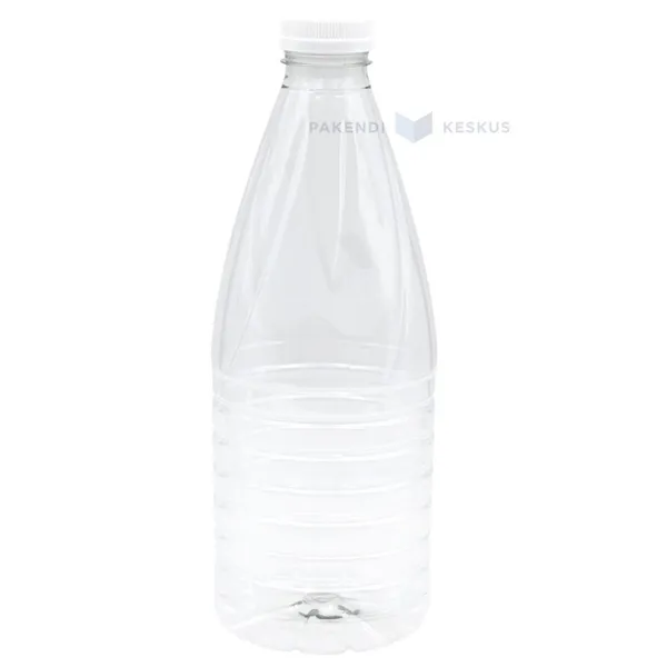 Muovipullo, rPET, valkoinen korkki, kierrettävä, 38mm'715, 28g+3,4g, 1L, 120 kpl pakkauksessa