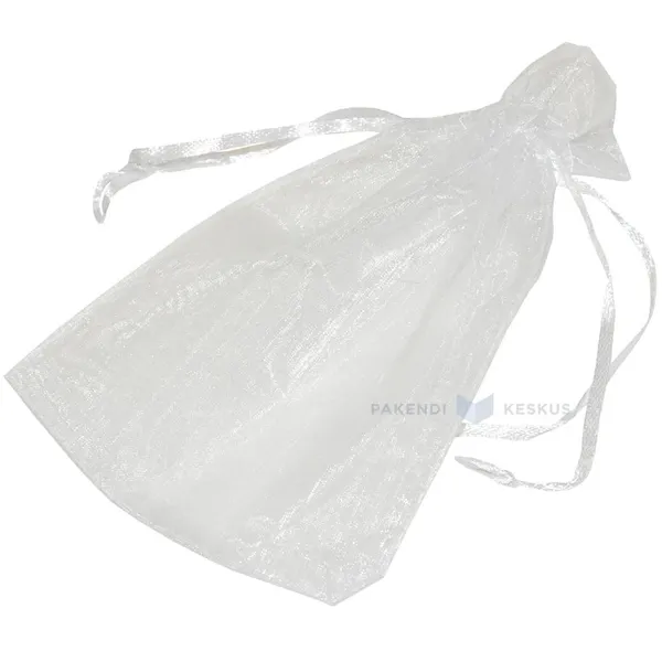 Valge nööriga organza kott 11x16cm, pakis 10tk