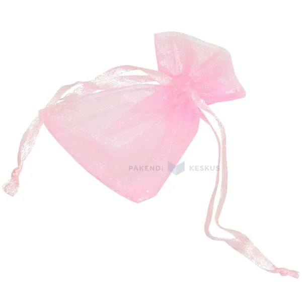 Roosa nööriga organza kott 5x7cm, pakis 10tk