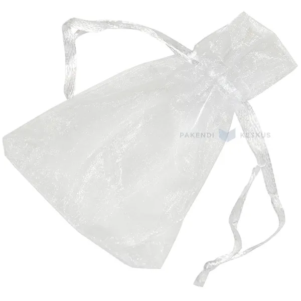 Valge nööriga organza kott 7x9cm, pakis 10tk