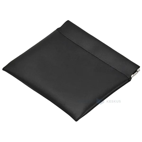 Black PU faux leather pouch 11x10,5cm with metal squeeze top closure