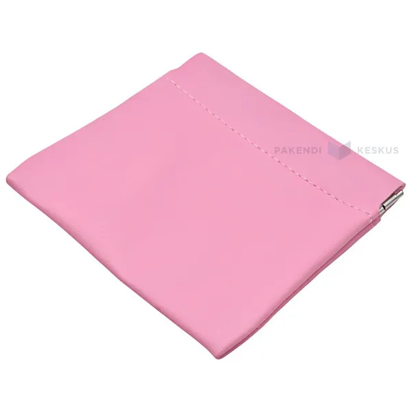 Pink PU faux leather pouch 11x10,5cm with metal squeeze top closure