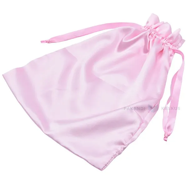 Pink satin textile bag with string 25x35cm