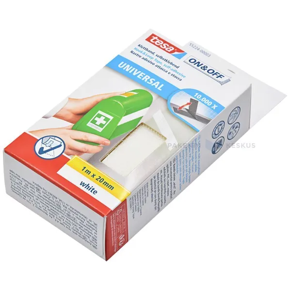 White velcro tape On&Off Tesa 55224 20mm wide, 1m/roll