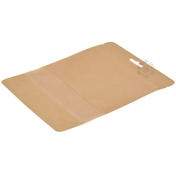 Pruun püstiseisev kott aknaga 16+(2x4,5)x19cm, pakis 50tk