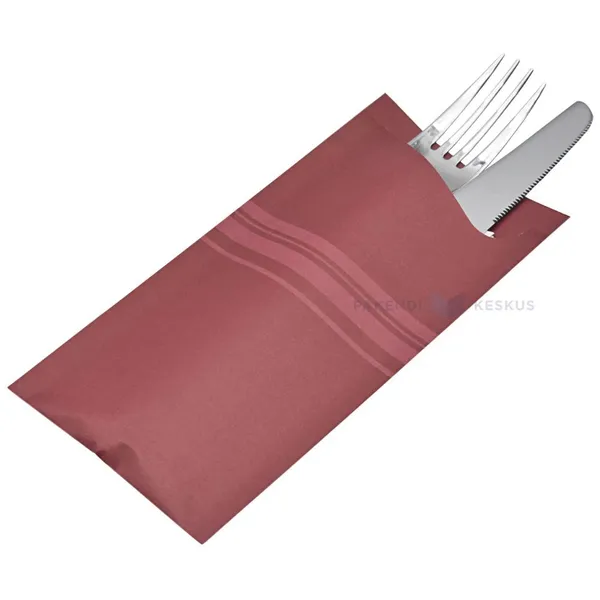 Burgundy with stripe print cutlery pocket with 2-layered napkin 8,5+19cm, 100pcs/box