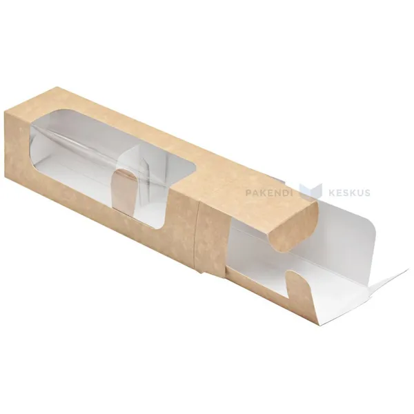 Kartongist pruun/valge makroonikarp koos sisuga 18x5,5x5,5cm, pakis 25tk