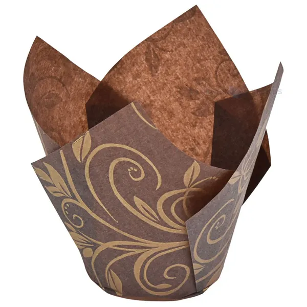 Brown pattern paper tulip-shaped cupcake mold diam. 50mm height 90mm, 200pcs/pack