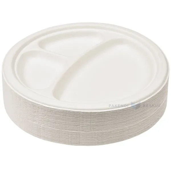 3-osaline taldrik 100% biolagunev/komposteeritav diam. 23cm, pakis 50tk