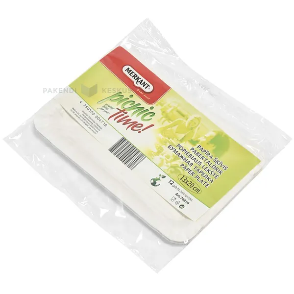 Valge lamineerimata paberist taldrik 13x23cm, pakis 12tk