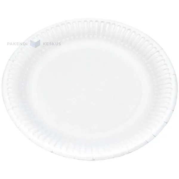 Valge lamineerimata paberist taldrik diameetriga 18cm, pakis 100tk