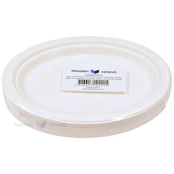 Ovaalne taldrik 100% biolagunev/komposteeritav 26x20cm, pakis 25tk