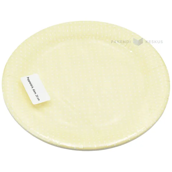 Kollakas beez papptaldrik valgete täppidega diameetriga 23cm, pakis 8tk