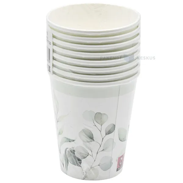 Бумажный стаканчик для кофе с эфкалиптовыми листьями 250мл, в упаковке 8шт