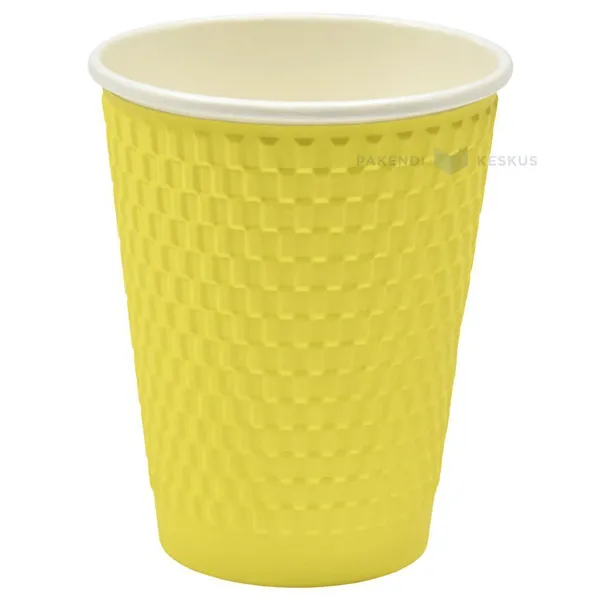 Pappkohvitops reljeefne kollane 350ml, pakis 25tk