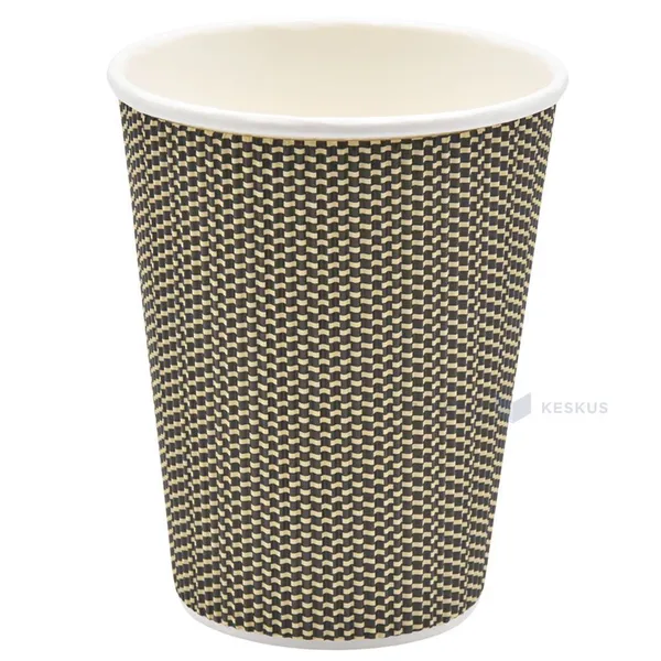 Pahvinen kahvikuppi, 350ml, ruskea/keltainen neliö, kohokuvioitu kaksiseinä, 25 kpl/pakkaus