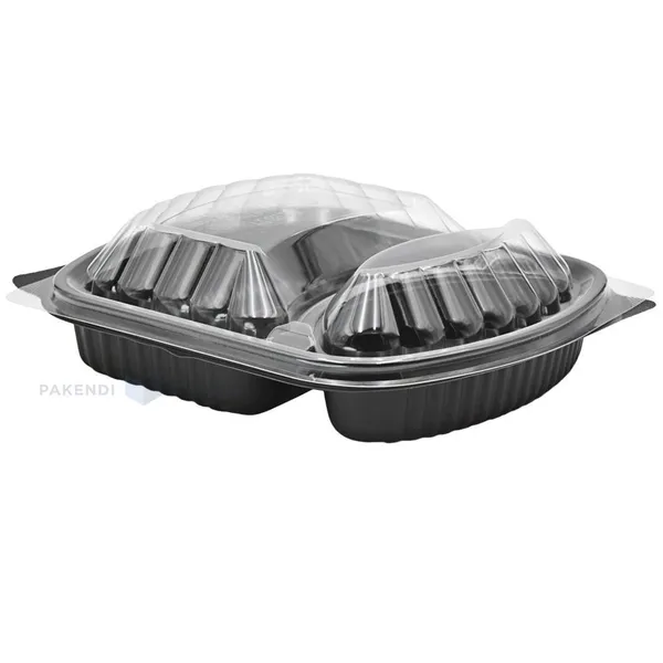 Musta 2-osainen ruokatarjotin kannella 238x203x38mm 625/298ml, 10kpl/pkt