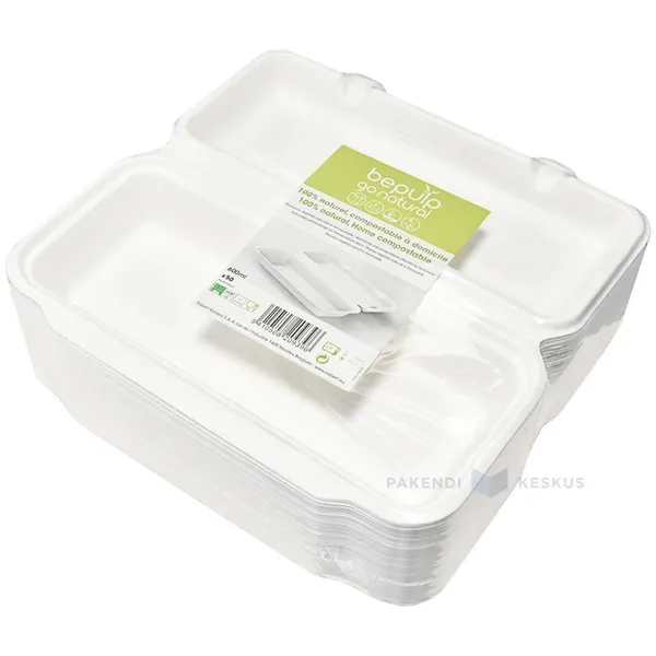 100% biodegradable/compostable 1-compartment food container 290x140x60mm 600ml, 50pcs/pack